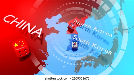 Korea Crisis Map. North Korea And South Korea Military Conflict. Geopolitical Concept. 3d Illustration.