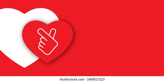 Korea V Finger Wave Icon. Korean Hand Pictogram. Hallyu K Pop Or Kpop Dance Mucic Party Logo. Love Heart Month Or For Romantic, Wedding Banner. Cartoon Waves. Woman Or Men Hands.