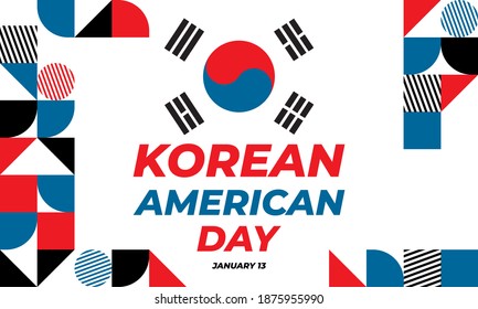 Korean American Day. January 13. Poster, Card, Banner, Background, T-shirt Design.