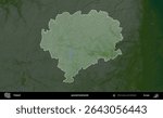 Koscierski County. Administrative area of Poland highlighted and outlined on a darkened colored elevation map
