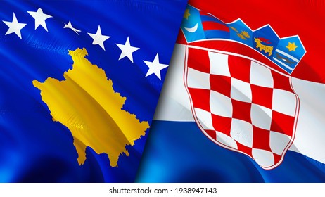 Kosovo And Croatia Flags. 3D Waving Flag Design. Croatia Kosovo Flag, Picture, Wallpaper. Kosovo Vs Croatia Image,3D Rendering. Kosovo Croatia Relations Alliance And Trade,travel,tourism Concept
