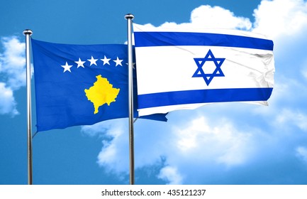 Kosovo Flag With Israel Flag, 3D Rendering 