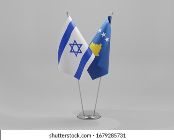 Kosovo - Israel Cooperation Flags, White Background - 3D Render