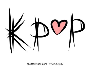 Kpop - Korean Pop Music Concept, Black Calligraphy Lettering Isolated On White Background