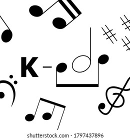 K-pop Music Style. Simple Art Banner With Musical Notes. Korean Kind Of Music, Kpop Style Oriental Illustration