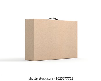 Kraft Box With Black Handle Mockup Isolated On White, 3d Rendering