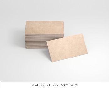 Kraft Cardboard Business Card. Stack Of Cards, 3d Rendering