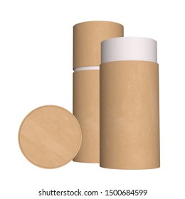 Kraft Paper Cardboard Tube Package Mock Up. 3d Render Isolated On White Background.