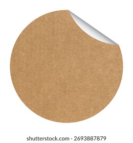 Kraft texture blank circle note mockup for branding design. Round craft brown paper sticker isolated on transparent background