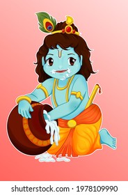 Krishna Indian God Krishna Baby Eating Makhan I.e Butter From Pot Kanha Kid Krishna Kid Cartoon