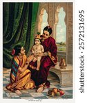 Krishna as an infant sitting on Yasoda