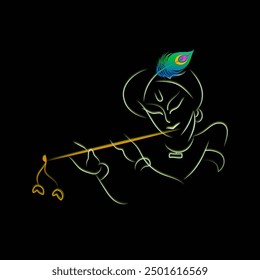 Krishna line art creative illustration for Janmashtami festival - Powered by Shutterstock