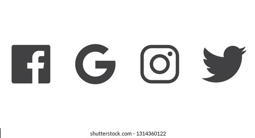 Kuala Lumpur, Malaysia - February 16 2019: Illustration Of Facebook, Google, Instagram, And Twitter Logo On Black Colour.