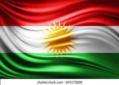 Kurdistan flag of silk -3D illustration