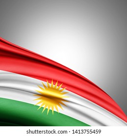 Kurdistan flag of silk with copyspace for your text or images and white background-3D illustration