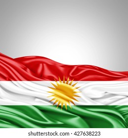 Kurdistan flag of silk with copyspace for your text or images and White background