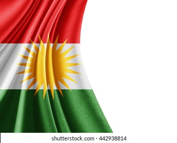 Kurdistan  flag of silk with copyspace for your text or images and white background-3D illustration