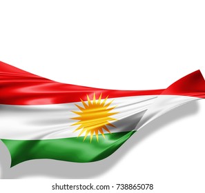 Kurdistan flag of silk with copyspace for your text or images and white background -3D illustration 