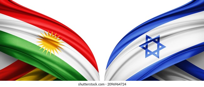 Kurdistan and Israel flag of silk with copyspace for your text or images and white background-3D illustration