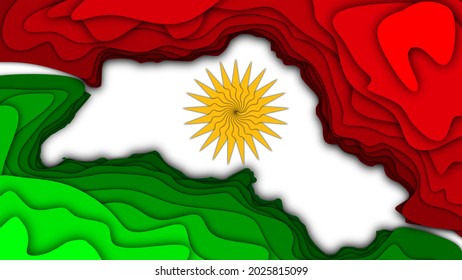 Kurdistan map with kurdish flag colors 