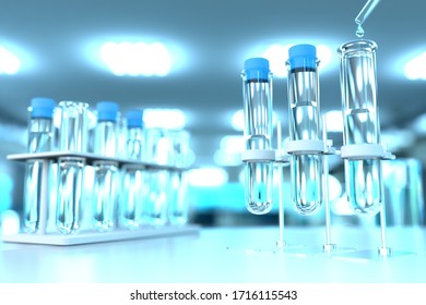 Lab Test-tubes In Modern Chemical College Clinic - Drink Water Quality Test For Bacteria Concept, Medical 3D Illustration