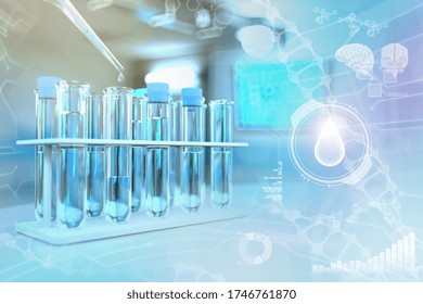 Lab Test-tubes In Modern Scientific University Clinic - Drinking Water Quality Test For Bacteria Design Background, Medical 3D Illustration