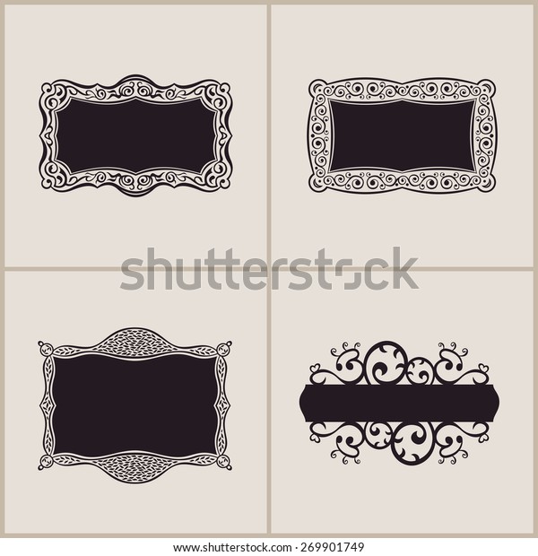 Label art frames elegant border set. Floral\
banner design\
ornament
