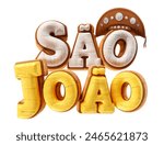 Label São João for June festivals in Brazilian Portuguese in 3d render isolated in white background.  The name São João means Saint John. Illustration 3D