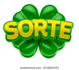 Label lettering Raffle with green clover in 3d render isolated on white background. The name "Sorteio" means "Raffle" in Brazilian Portuguese. 3d Illustration - Powered by Shutterstock