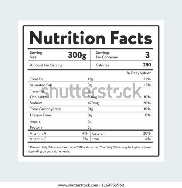 Label Showing Nutrition Facts Weight Various Stock Illustration 1164952960