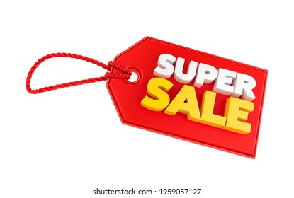 Label Tag Red Render Super Sale. 3d Illustration