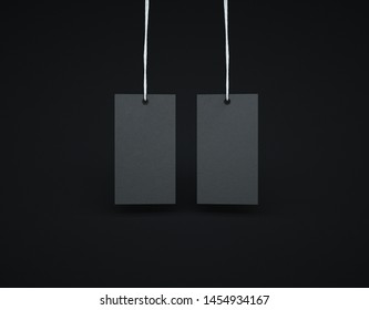 Label two sides black color with dark background. Mockup cardboard label. 3D Illustration.