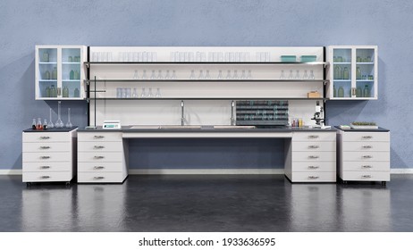 Laboratory Furniture Interior Background. 3d Illustration