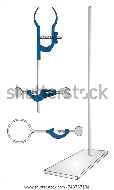 スタンド クランプ 鉄環などの実験器具は 物理や化学の実験に使われる のイラスト素材