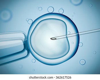 Laboratory microscopic research of IVF (in vitro fertilization). Digital illustration.