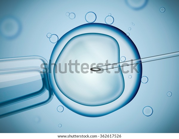 Laboratory microscopic research of IVF (in\
vitro fertilization). Digital\
illustration.