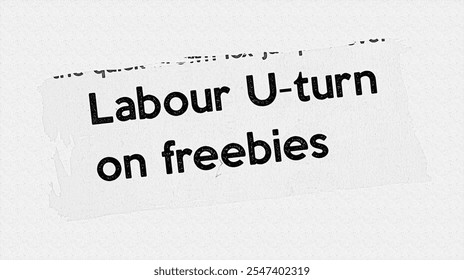 Labour U-turn on freebies - current breaking daily news story communication copy newspaper headline article title in UK 2024 pencil sketch