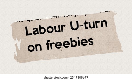 Labour U-turn on freebies - current breaking daily news story communication copy newspaper headline article title in UK 2024 in sepia