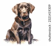 LABRADOR RETRIEVER watercolor portrait painting illustrated dog puppy isolated on transparent white background