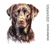 LABRADOR RETRIEVER watercolor portrait painting illustrated dog puppy isolated on transparent white background