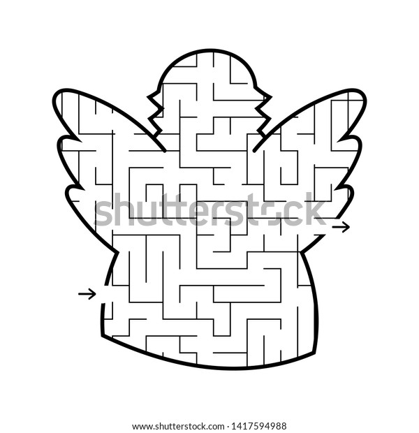 迷路の天使 子ども向けゲーム 子どもにパズルを 漫画のスタイル 迷路の難問 白黒のイラスト のイラスト素材