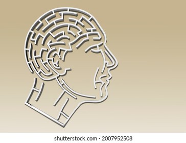 The labyrinth of the human head and brain. 3d rendering, illustration.