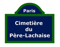 "Père Lachaise Cemetery" On A Parisian Street Sign, Illustration Flat Style