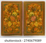 Lacquer Covers of the Davis Album, dated 1217 AH or 1802-3 CE. Vintage manuscript art illustration, vintage artwork.