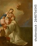 Lactation of st bernard, Frantisek Vavrinec Korompay. Vintage Christian artwork, Illustration of scene from Christianity, religious painting.  Jesus in vintage illustration.