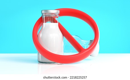 Lactose Free Dairy Product Illustration. Glass Milk Bottle Standing Empty Bottle Lying. Red 