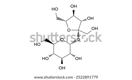 lactose molecule, structural chemical formula, ball-and-stick model, isolated image milk sugar