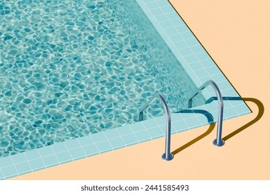 Ladder in the blue swimming pool with transparent water. Summer vacation concept. 3d illustration, rendering. Copy space. - Powered by Shutterstock