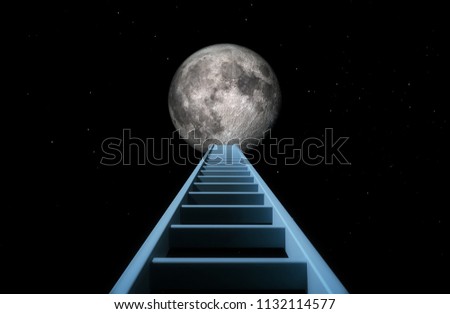Ladder to the Moon. Elements of this image furnished by NASA. 3d illustration