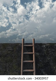 ladder on wall in front of cloudy sky - 3d illustration
